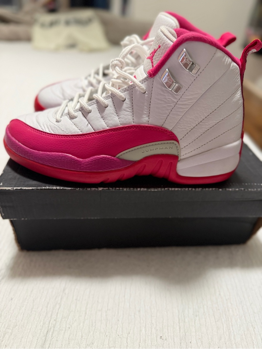 Air Jordan 12 ‘Vivid Pink’ Women's High-Top Sneakers in White & Pink - Picture 3 of 7